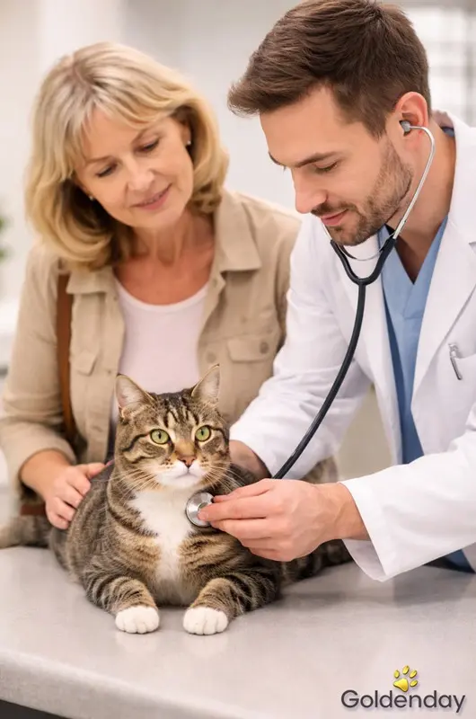 femme chez vétérinaire avec son chat