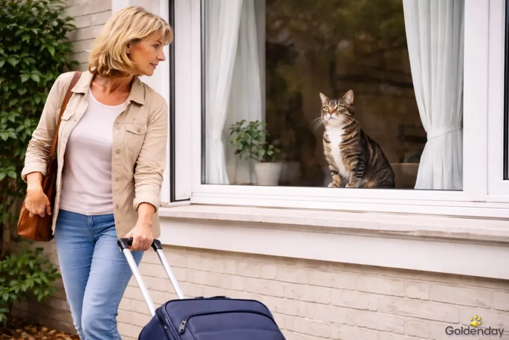 femme laissant son chat seul