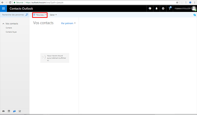 créer un contact sur la Hotmail